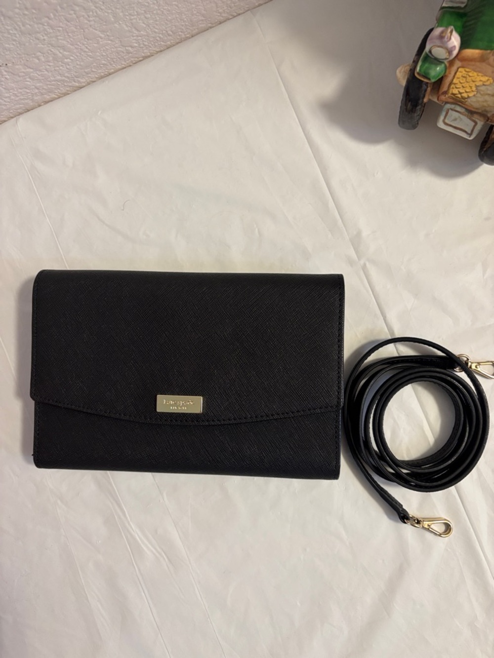 kate spade Black Leather Crossbody Clutch with Gold Hardware